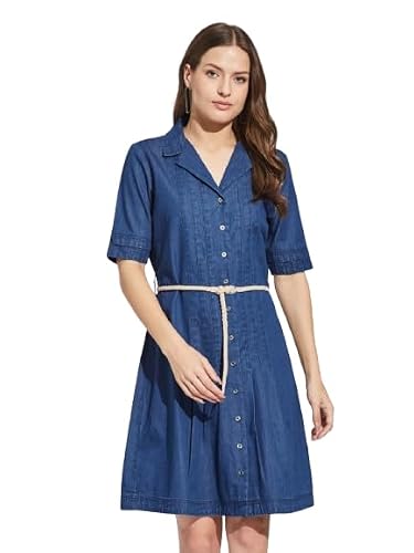 Latin Quarters Women's Blue Half Sleeves Collar Neck Casual Solid Dress_XXL