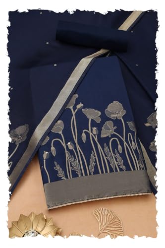 Soch Womens Navy Blue Russian Silk Zari Woven Unstitch Dress Material