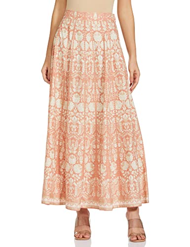 W for Woman Peach Printed Kalidar Skirt_20FEW50283-114284_S