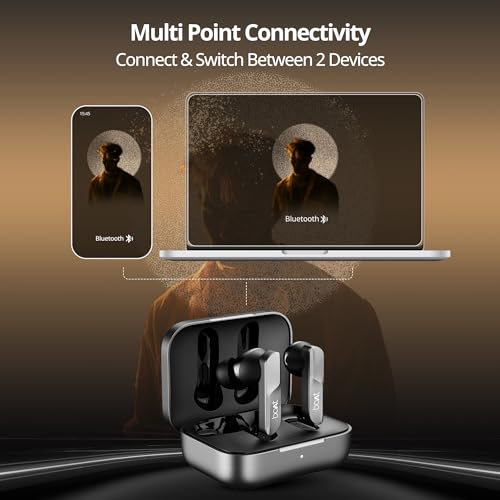 boAt Airdopes 800, Dolby Audio, Adaptive EQ by Mimi, 4Mics AI ENx, App Support, Fast Charge, Low Latency, IPX5, v5.3 Bluetooth TWS in Ear Earbuds Wireless Earphones with mic (Interstellar Black)