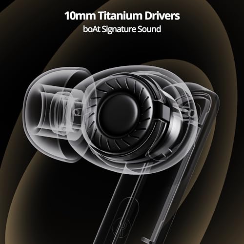 boAt Airdopes 800, Dolby Audio, Adaptive EQ by Mimi, 4Mics AI ENx, App Support, Fast Charge, Low Latency, IPX5, v5.3 Bluetooth TWS in Ear Earbuds Wireless Earphones with mic (Interstellar Black)