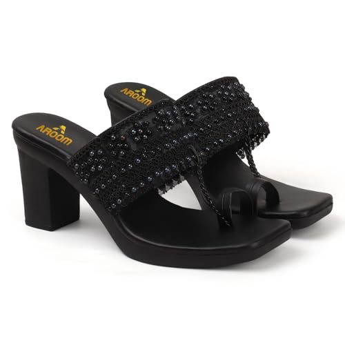 AROOM, Women's One Toe Block Heels Sandals Comfortable & Stylish Sandals for Women & Girls (Black, UK Footwear Size System, Adult, Women, Numeric, Medium, 3)
