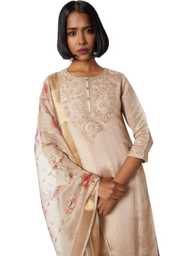 Max Women's Cotton Blend Kurta Set (CTKST55065_Beige