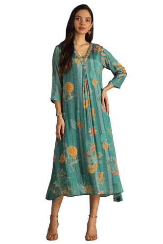 Soch Women's Chinon Maxi Dress (EWA5KU61498_Teal Blue