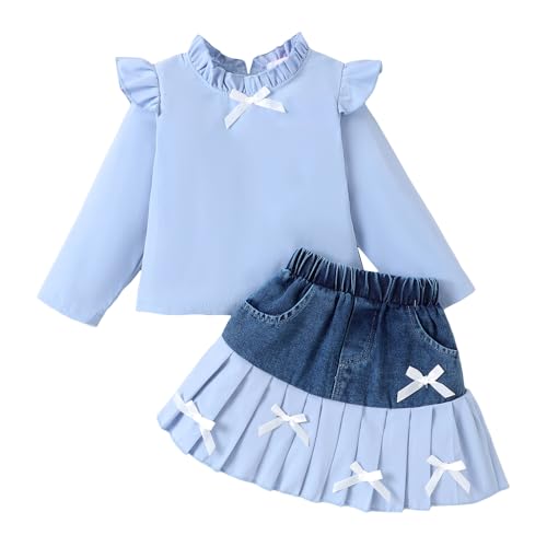 Hopscotch Girls Full Sleeves Blue 2-Pc Bow Applique Blouse & Skirt For Ages (3-4 Years)