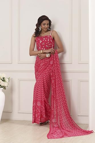 Biba Women Pink Poly Georgette Regular Saree_36