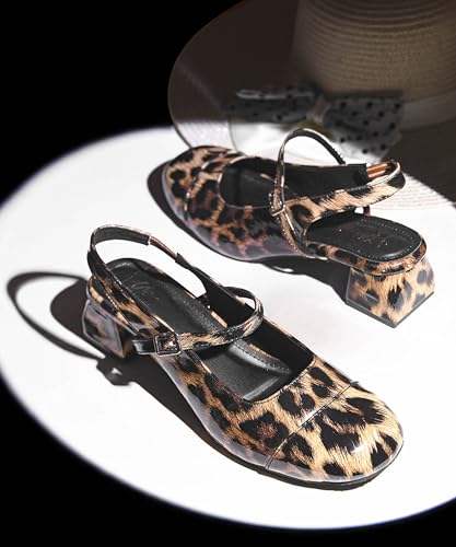 JM LOOKS Animal Print Slingback Low-Block Heel for Trendy Casual Wear