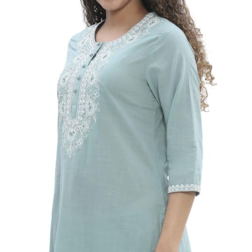 BIBA Women Green Cotton Straight Suit Set_42