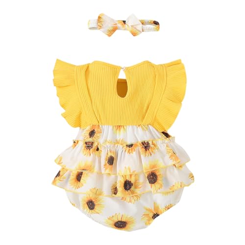 Hopscotch Baby Girls Floral Print Short Sleeves Yellow Bodysuits For Ages (3-6 Months)
