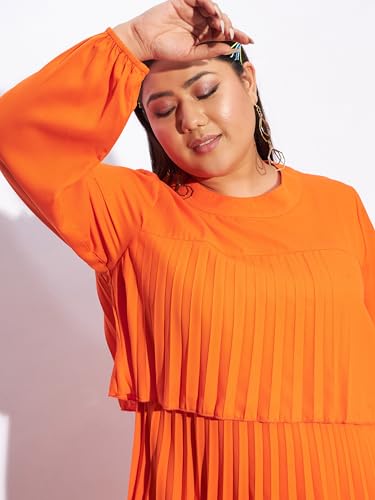 Sassafras Curve Women's Heavy Georgette Above The Knee Tiered Skater Dress (SFDRSS12182_Orange_4XL)