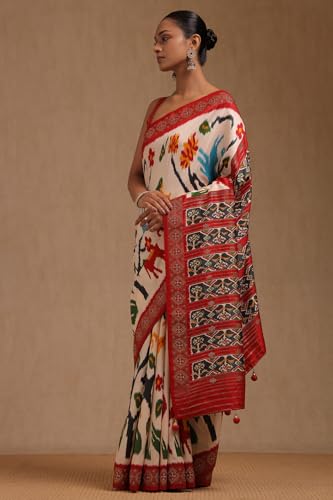Soch Womens Multicolour Dola Silk Botanical Print Saree