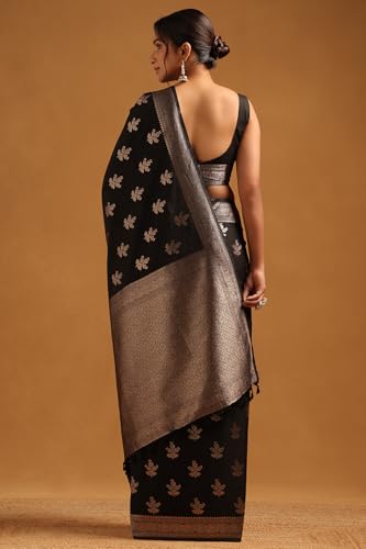 Soch Womens Black Viscose Silk Floral Zari Woven Saree