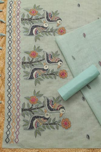 Soch Womens Turquoise Blue Chanderi Woven Design Unstitched Dress Material With Thread Work