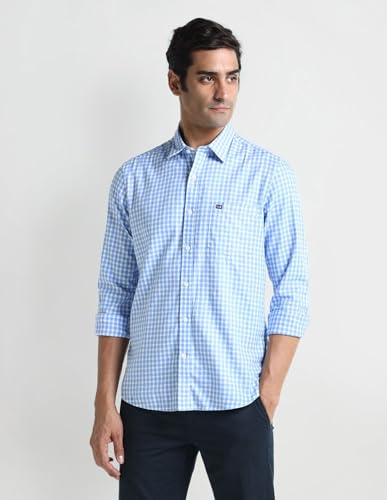 Arrow Sport Mens Blue Gingham Collared Neck Long Sleeve Men's Shirts (ASAEOSH1192_Blue_40)