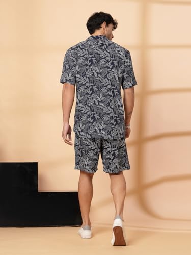Rigo Printed Co-Ord Set for Men's | Casual Shirt & Shorts Night Suit Set | Lounge-wear Nightdress Pajama Set for Men's | Night Wear, Beach Wear, Vacation Wear Outfit Azure Blue