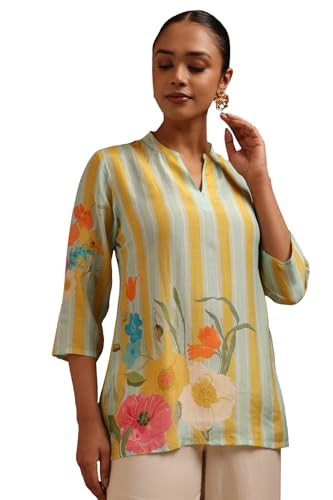 Soch Womens Powder Blue Muslin Floral Tunic