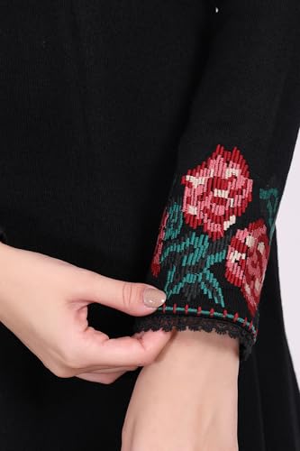 W for Woman Black Embroidered A-Line Acrylic Kurta (W13440-223871-M)