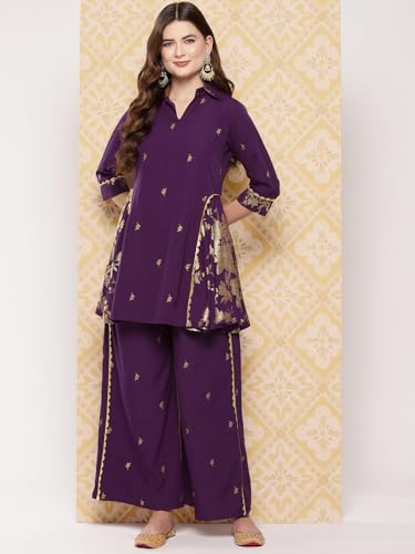 Ahalyaa Women's Polyester Co-ords Sets (AHTUPN-Combo-840-ICH_Purple_L)