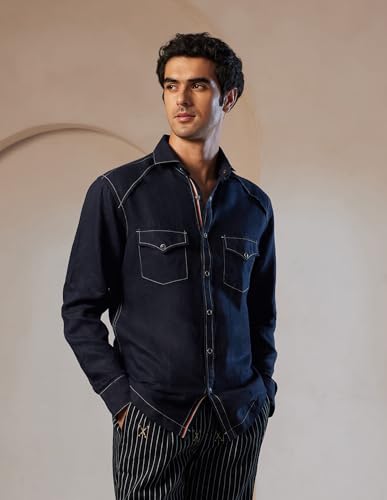U.S. POLO ASSN. Pacho X Convertible Collar Linen Shirt (USSHTP0921_Navy_40)