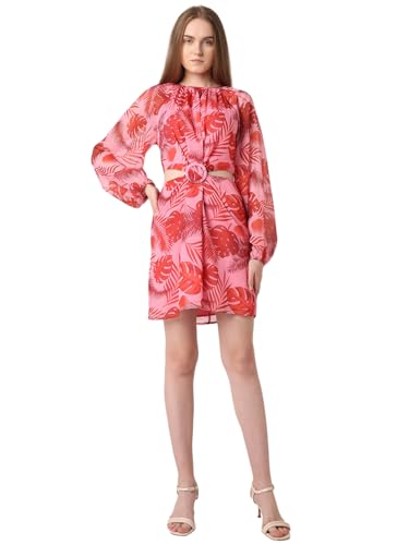 Vero Moda Women's Polyester A-Line Above The Knee Dress (10323057-Prism Pink_Prism