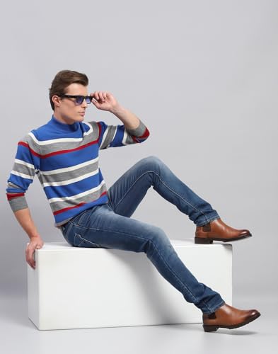Monte Carlo Mens Grey Striped High Neck Full Sleeve Pullover (1243367TN-1-46)