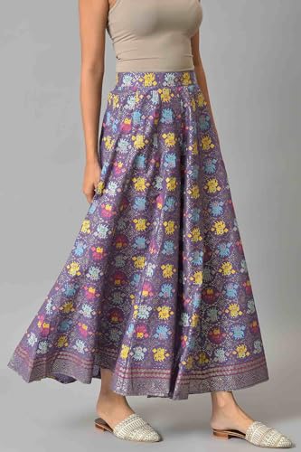 W for Woman Cotton Purple Printed Flared Culottes Divided Skirt