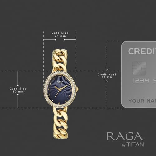 Titan Raga Spotlight with Quartz Analog Blue Dial Gold Brass Strap Watch for Women - 95429YM01