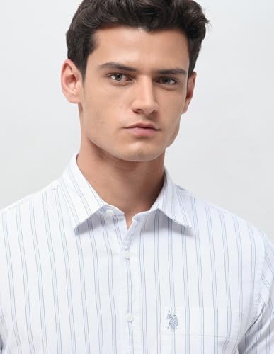 U.S.Polo Association Men's Vertical Striped Oxford Shirt (USSHT3400H_Blue_46)