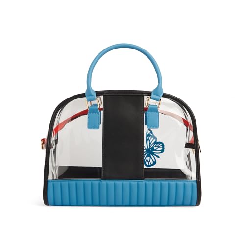 Caprese Madonna Satchel Bag Large | Stylish Transparent Handbag with Butterfly Charm for Women with Adjustable & Detachable Sling Strap, Top-Handles & Zip Closure | Perfect for Casual Use (Blue)