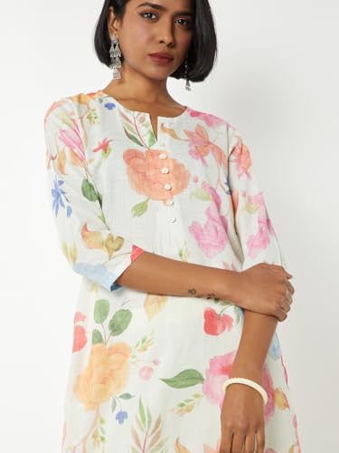 Max Women Floral Print Straight Kurta Set (White_M)