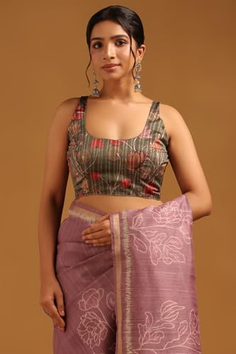 Soch Womens Onion Pink Tussar Botanical Saree