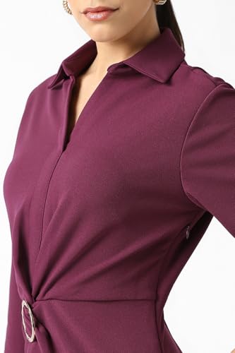Van Heusen Women's Polyester Blend Modern Knee-Length Dress (VWCDERGF576392_Maroon