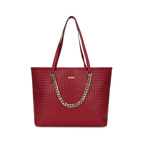 Fastrack Textured Oversized Structured Tote Bag for Women, Girls and Ladies | Fits Upto 15" Laptop with a Unique Gold Metal Chain Accent | Totes for Casual Carry | With Spacious Zipper Compartment