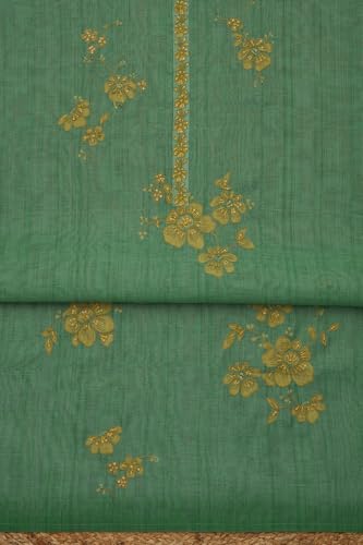 Soch Womens Sap Green Linen Shimmer Embroidered Unstitch Dress Material With Thread Work