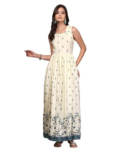 Daevish Women Floral Printed Fit and Flare Maxi Dress | Women Maxi Dress Blue