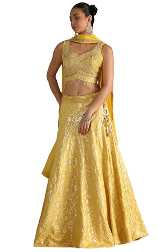Soch Women's Brocade Lehenga Choli Set (OWS5CD21772_Mustard_XL)