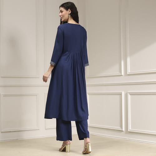 Biba Women's Rayon Kurta Set (SKDVINWIN30842AW25BLU_Blue