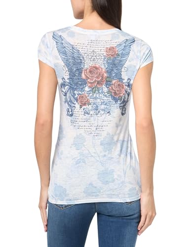 GUESS Women White Printed Round Neck Short Sleeves T-Shirt