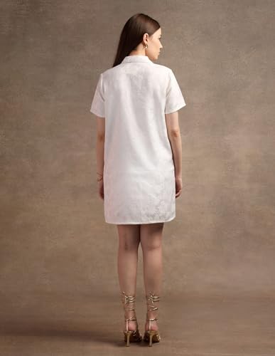 U.S. POLO ASSN. Polo Collar Jacquard Shift Dress (UWAW24DRS143_White_L)