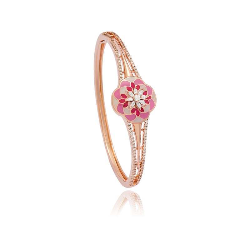 Kushal's Fashion Jewellery White Rose Gold Plated Meenakari Zircon Kada - 412383