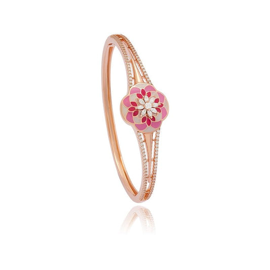 Kushal's Fashion Jewellery White Rose Gold Plated Meenakari Zircon Kada - 412383