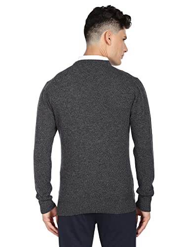 Arrow Men Dark Grey V-Neck Long Sleeve Heathered Sweater