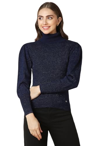 Allen Solly Women's Acrylic Blend Turtle Neck Sweater (AHSWCRGF150793_Navy