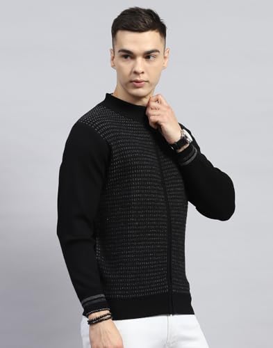 Monte Carlo Mens Black Self Design High Neck Full Sleeve Pullover (1236035FZ-1-40)