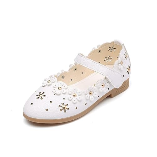 Bold N Elegant PU Leather Girl's Party Ballerina Belly Sandal Shoes Footwear with Gold Bead Floral Cutwork for Infant Toddler Young Girls (White, Numeric_14)