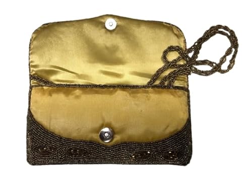 OLL Clutch Purse | Wedding Clutch | Party Hand Purse | Women Clutch Purse | Chain Purse | Wallet Hand Bag | Lock System Hand Bag | GOLDEN BROWN COLOR