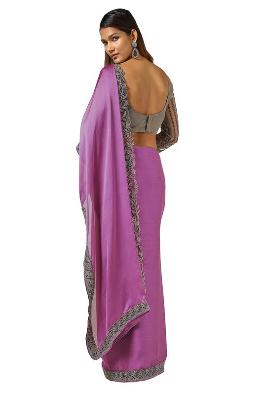 Soch Womens Purple Chiffon Embroidered Saree With Sequins