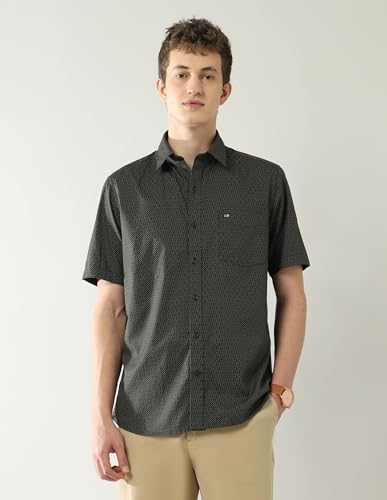 Arrow Sports Men's Geometric Regular Fit Shirt (ASAJSH1738_Olive