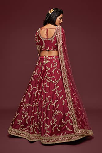 Zeel Clothing Women's Art Silk Semi-Stitched Lehenga Choli with Dupatta (7802-Maroon-Wedding-Bridal-Latest-Choli; Free Size) (Maroon)