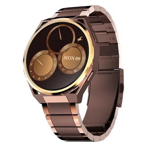 Fastrack Marvellous FX3 Smartwatch with 1.43” AMOLED Display, Metal Case & Strap, Slim 10.4mm Design, AI Watchfaces, BT Calling, HRM, SpO2 & Sleep Tracking, IP68, Additional Silicone Strap - Brown